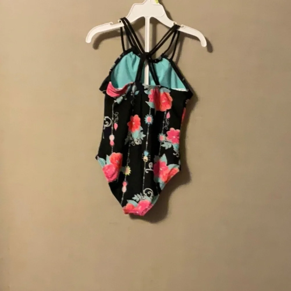 Wonder Nation Black Floral Kids Swim One Piece